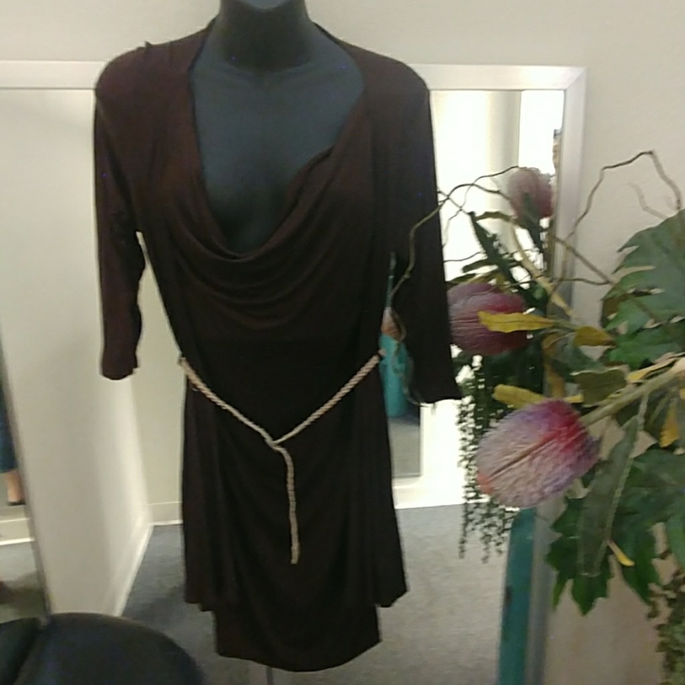 Bella D Belted Cowl Neck Tunic Dress